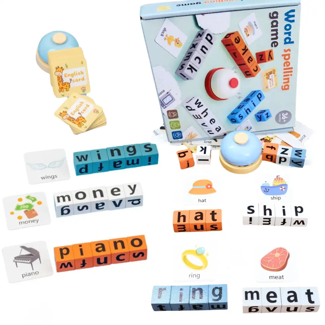 Alphabet Spelling Blocks with Bell 2 Word Spelling Blocks with Bell — Wooden Learning Toy - Image 1