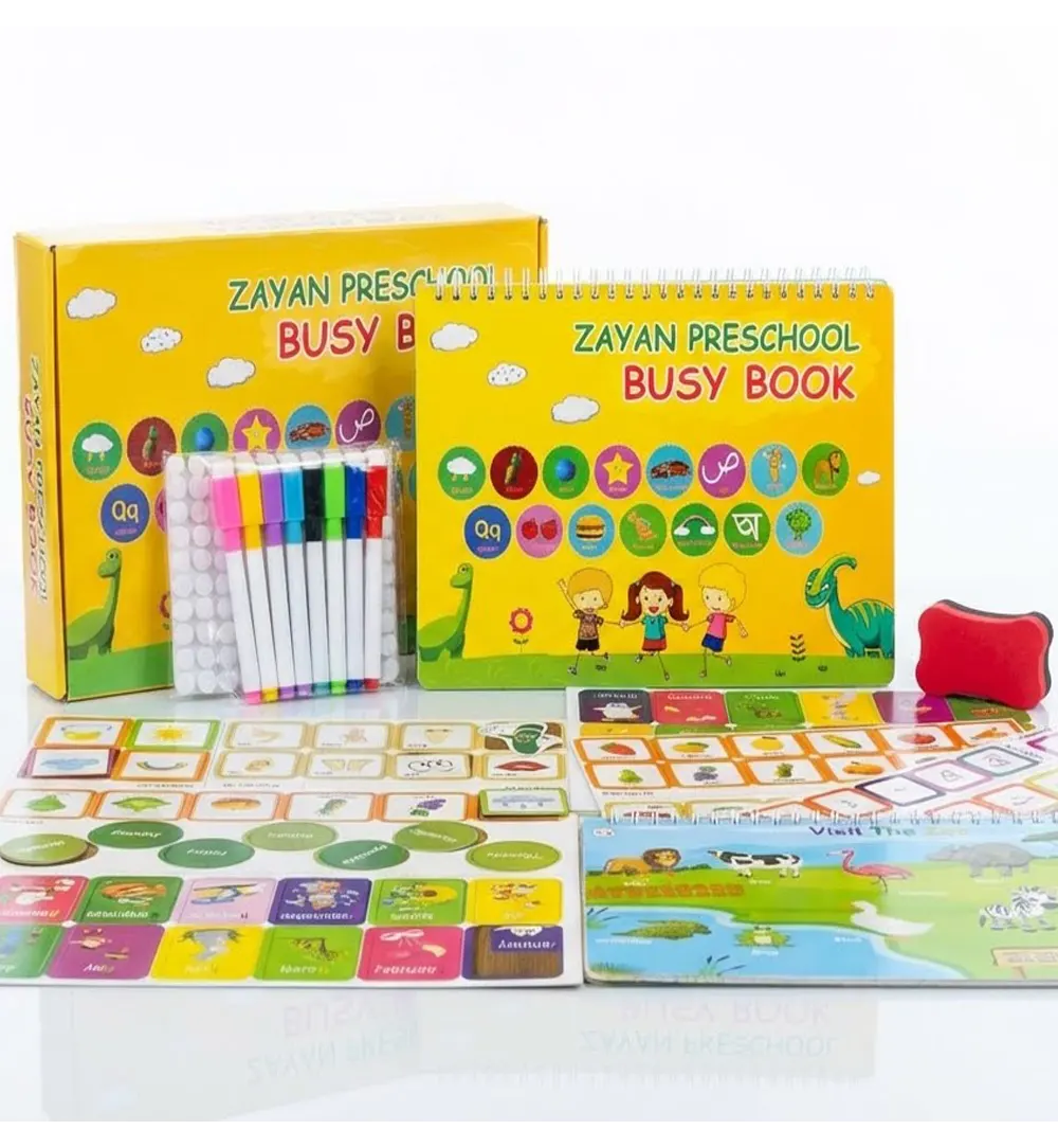 Zayan Preschool Busy Book – 300+ Velcro Puzzles & Write-Wipe Learning Kit
