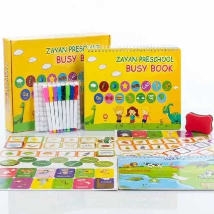 Zayan Preschool Busy Book – 300+ Velcro Puzzles & Write-Wipe Learning Kit
