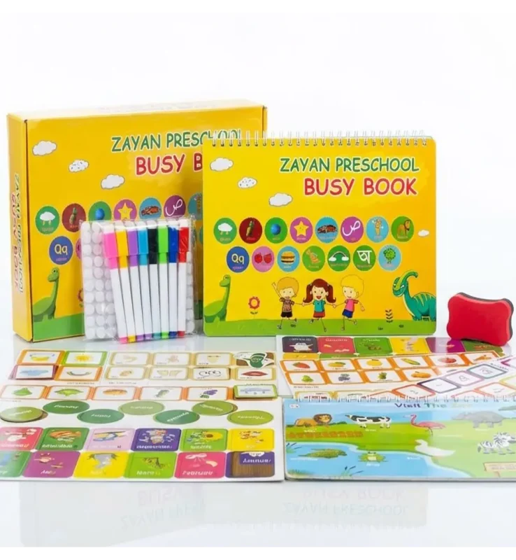 Zayan Preschool Busy Book – 300+ Velcro Puzzles & Write-Wipe Learning Kit