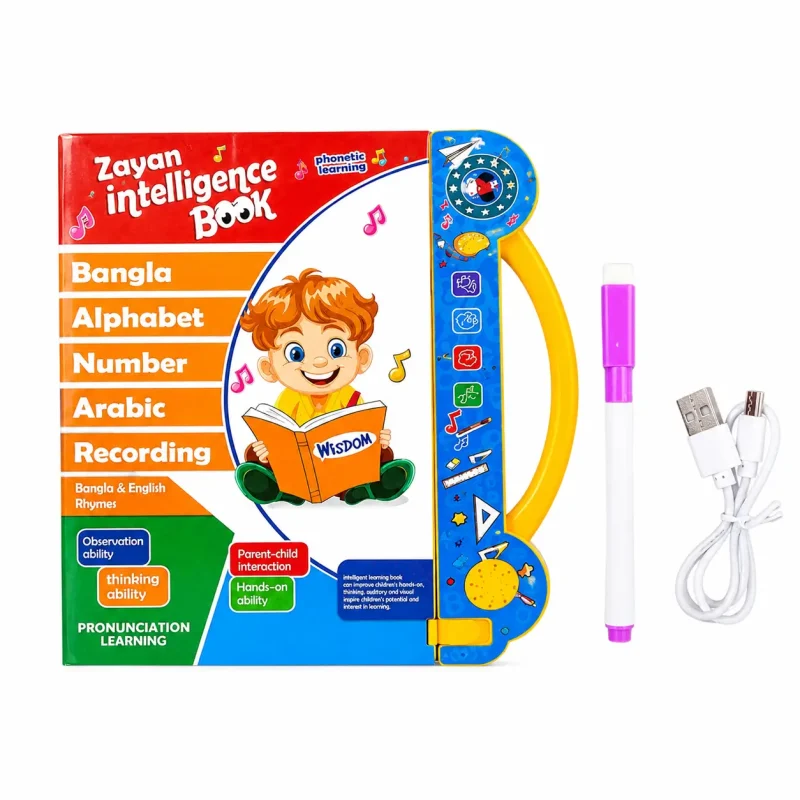 Zayan Intelligence Book 62 Pages Interactive Talking Learning Book with Marker Pen and USB Charging Cable for Kids