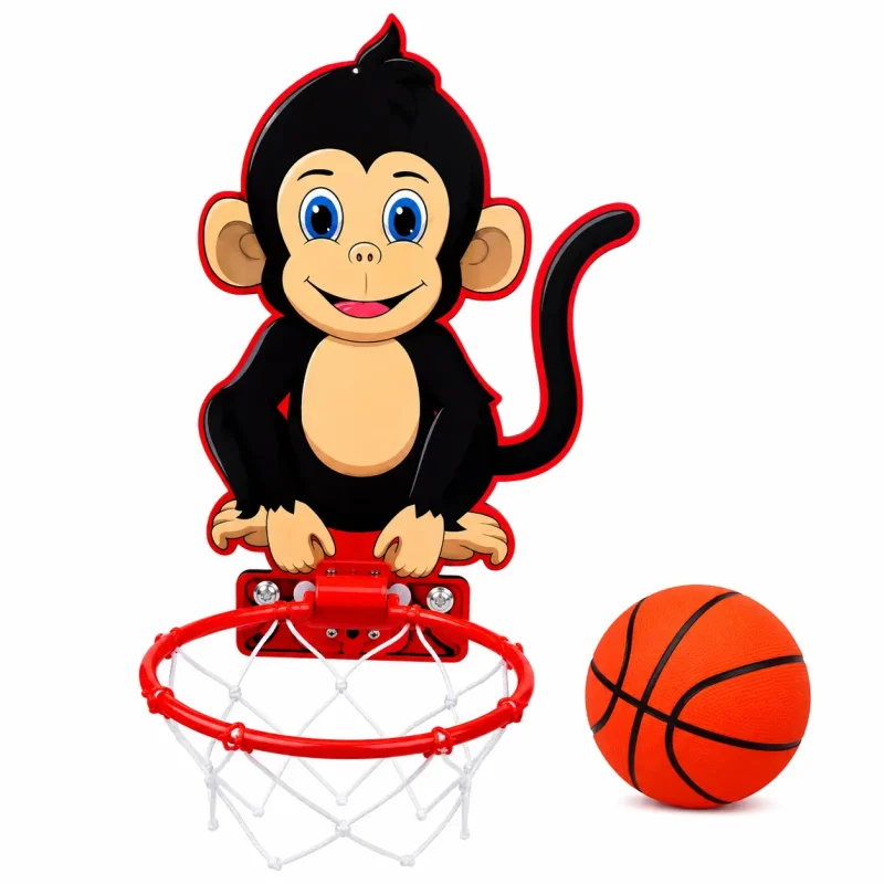 Monkey Face Basketball Hoop for Kids with Ball and Wall Mount Basket