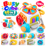 Busy Cube activity cube for toddlers with gears switches and fine motor learning activities