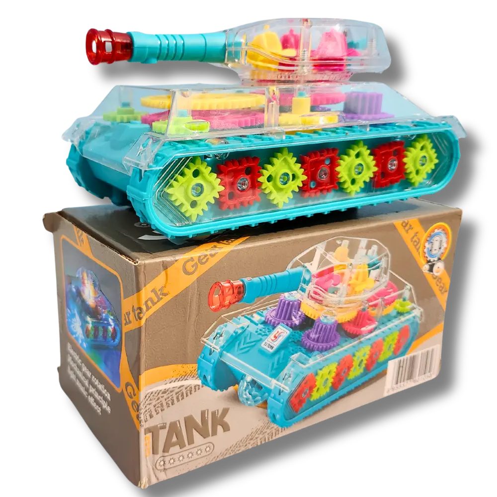 Colorful Mechanical Gear Tank Toy With Box Kids Educational Toy Transparent Gear Tank Toy with colorful rotating gears for kids STEM learning