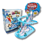 Electric penguin climbing stairs and slide race track toy with music track header